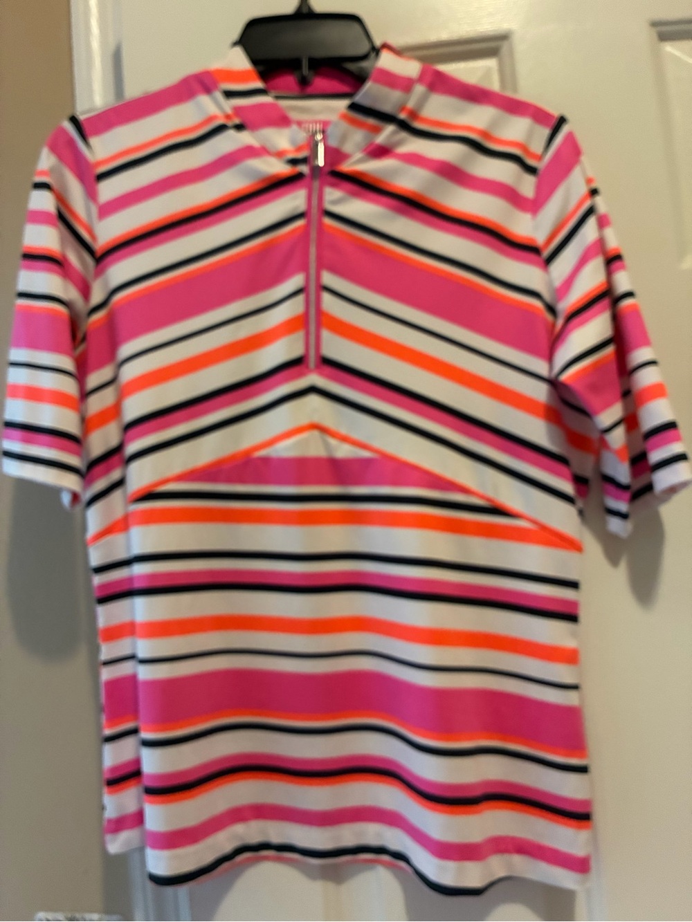 Tail Pink White Orange Striped Short-Sleeve Zip Top